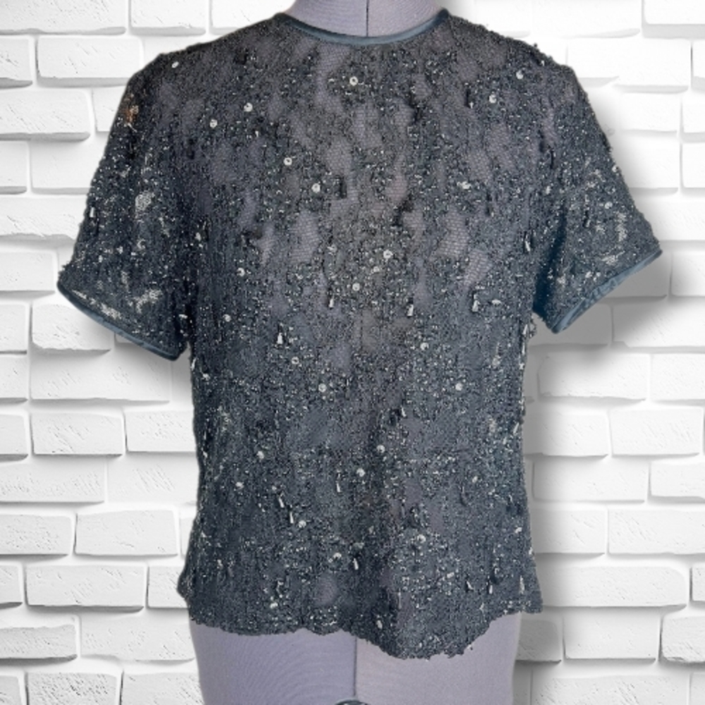 Vintage Emanuel Ungaro Black Sequin Blouse - Sz S